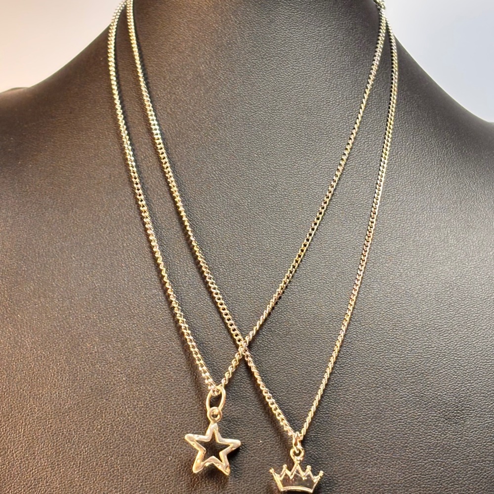 Star Crown Charm Necklace Set Silver Tone Minimalist Y2K Streetwear Boho 14 inch